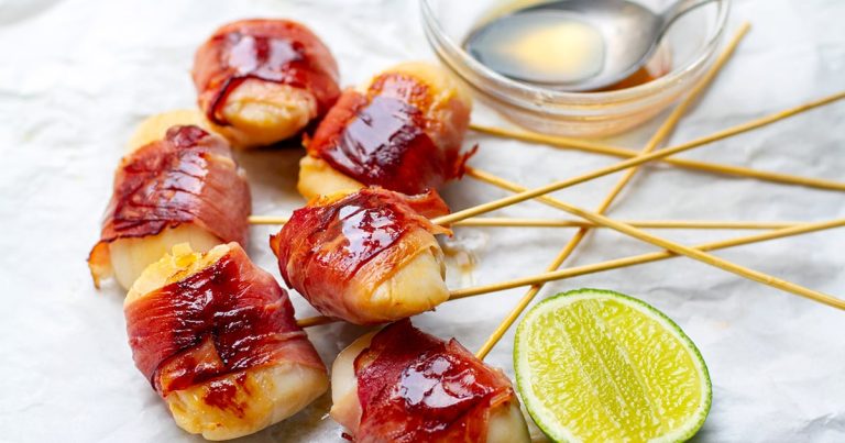 Bacon Wrapped Scallops With Lime & Maple Glaze
